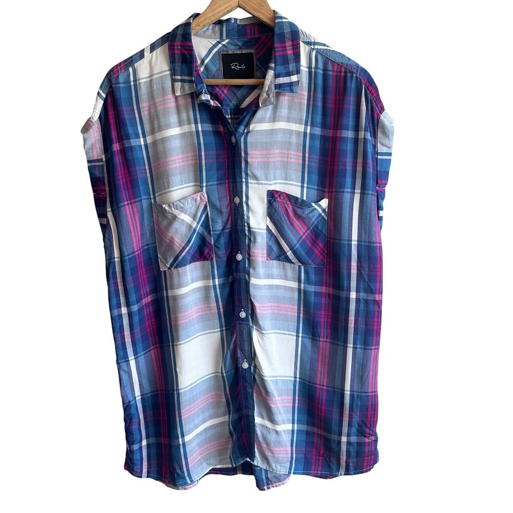 Rails Women's Britt Short Sleeve Button Up Plaid Shirt L